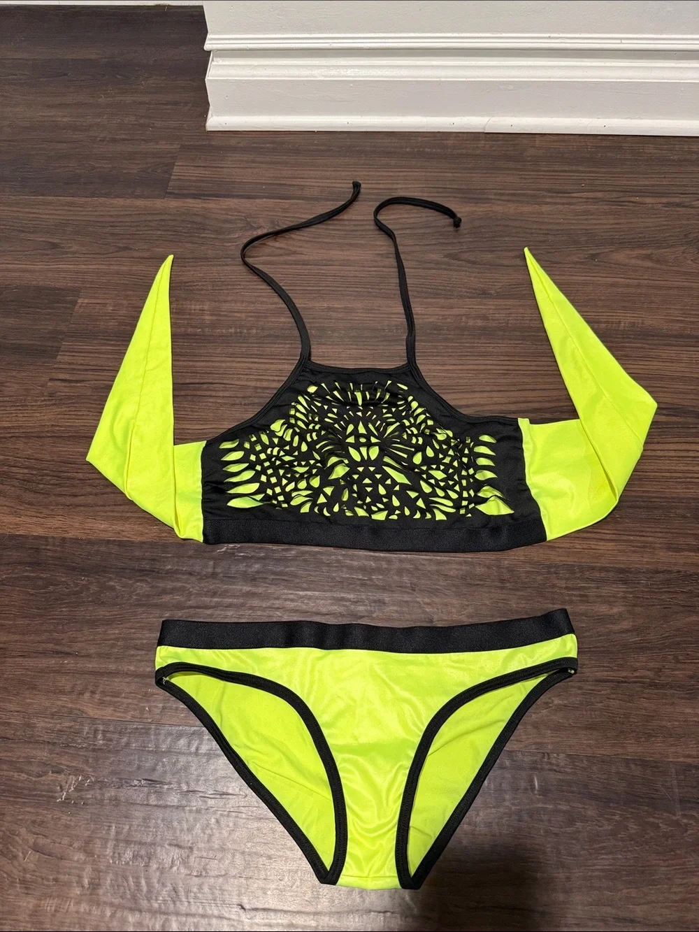 Neon Yellow/Green & Black Bikini Set